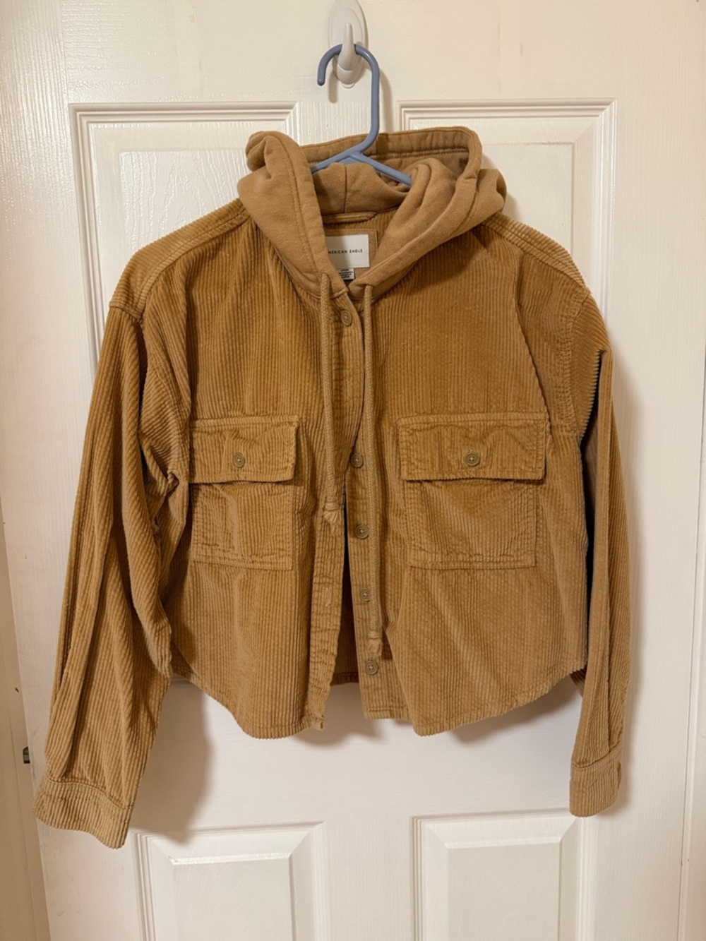 American Eagle Outfitters Corduroy Hooded Jacket in Camel/Tan